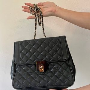 Jay Herbert black leather & tortoise shell shoulder bag
